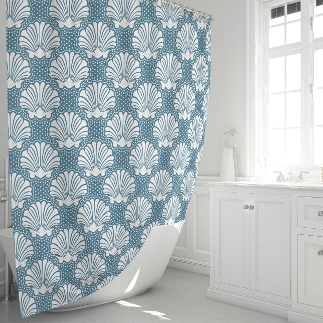 Cortina Para Box Azul e Branco Concha (Criador carregado)