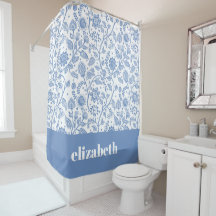 Azul e Branco Floral Nome Personalizado Botânico M