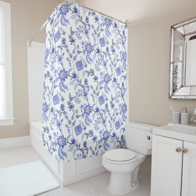 Cortina Para Box Azul e Branco Francês Country  (In Situ)
