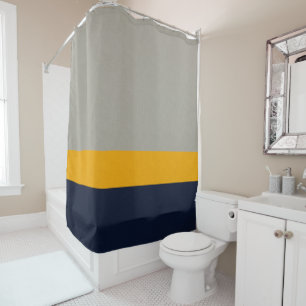 Cortina Para Box Azul Escuro, Amarelo, Cinzas stripteadas Texturiza