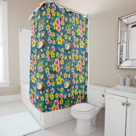 Cortina Para Box Azul Floral Tropical