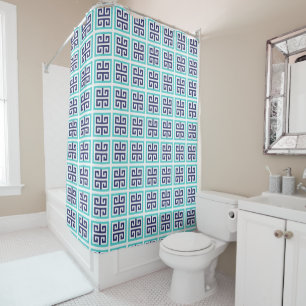Cortina Para Box Azul Marinho Aqua Padrão Grego
