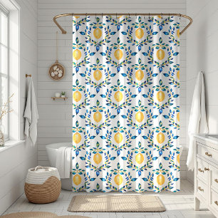 Cortina Para Box Azul mediterrânico e limão amarelo