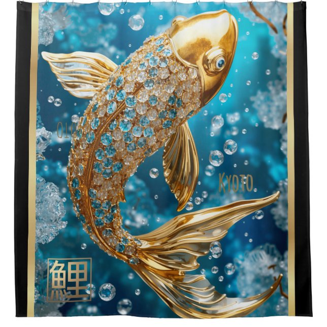 Cortina Para Box Azul Topaz|Peixe Koi Dourado (Frente)