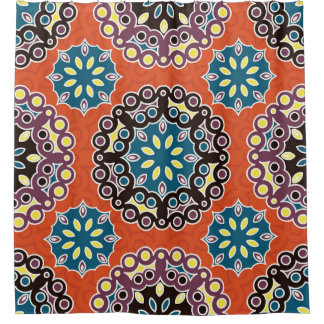 Cortina Para Box Azulejo árabe, padrão de retalhos vintage.