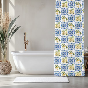 Cortina Para Box Azulejo Azul Francês Padrão Limão Country
