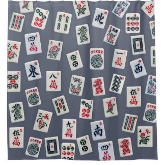 Cortina Para Box Azulejo MahJongg em azul escuro