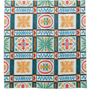Cortina Para Box Azulejo majolica italiano. Bordados com flores e