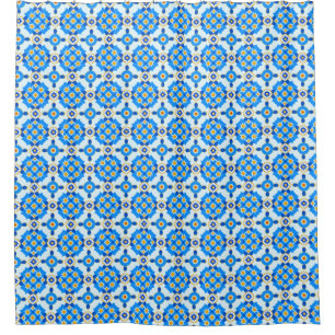 Cortina Para Box Azulejo marroquino azul padrão Boho