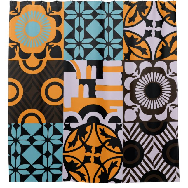 Cortina Para Box Azulejos de vindima: detalhes decorativos complexo (Frente)