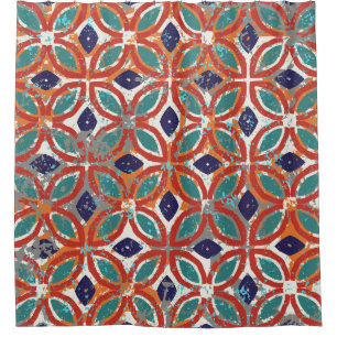 Cortina Para Box Azulejos geométricos: origem étnica vintage.