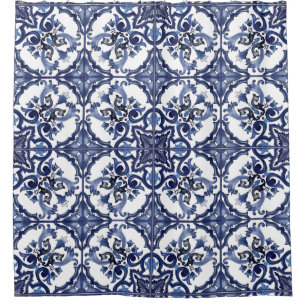Cortina Para Box Azulejos Italianos Sicilianos de Majólica Azuis e 