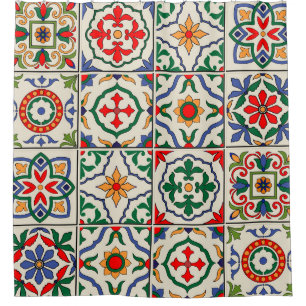 Cortina Para Box Azulejos marroquinos: Padrão Colorido Sem Olhos.