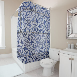 Cortina Para Box Azulejos Portugueses - Azulejo Azul e Branco Flora