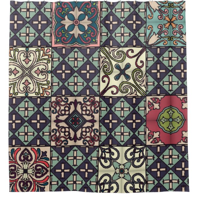 Cortina Para Box Azulejos Portugueses: Estilo Talavera Invisível (Frente)