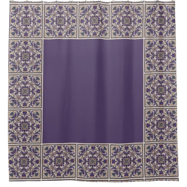 Cortina Para Box Azulejos Radiais Roxos (Frente)