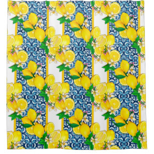 Cortina Para Box Azulejos Sicilianos do Mediterrâneo, limões de cit