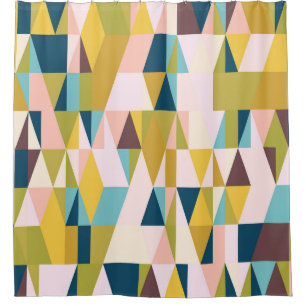 Cortina Para Box Azulejos triangulares coloridos, fundo vintage.