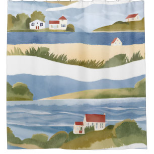 Cortina Para Box Baía de Cape Cod Aquarela Costeira da Orla Oceân