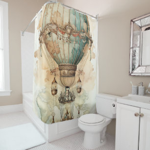 Cortina Para Box Balão de Ar Quente Azul Vintage Steampunk (2)