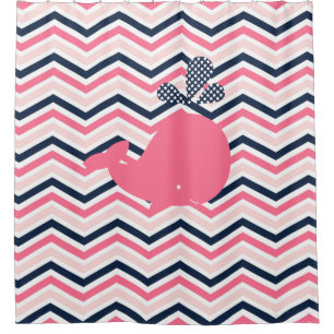 Cortina Para Box Baleia cor-de-rosa em cor-de-rosa, branco, listras