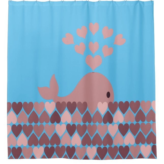 Cortina Para Box Baleia e Corações Rosa (Frente)