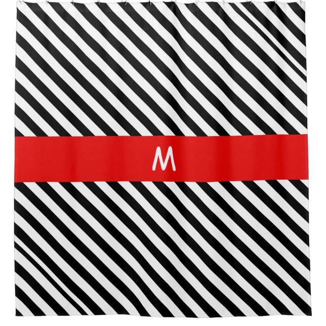 Cortina Para Box Bandas de Diagonal Pretas e Brancas (Frente)