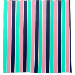 Cortina Para Box Bandas em verde, rosa e azul Marinho da Casa da Mo