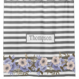 Cortina Para Box Bandas florais bicudas, azuis, monogramas