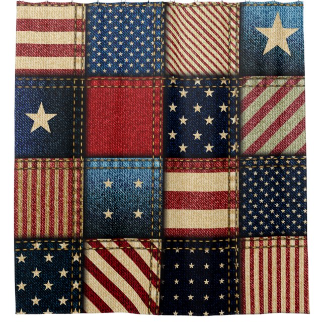 Cortina Para Box Bandeira Americana, Patchwork Perfeitamente Padrão (Frente)