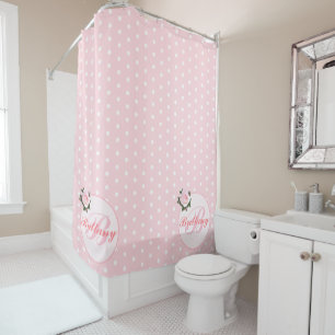 Cortina Para Box Banheira com Bolinhas Rosa Girly Monogramas
