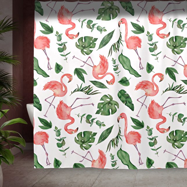 Cortina Para Box Banhroom Tropical Pink Flamingo Pattern v2 (Criador carregado)