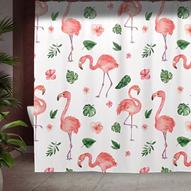Cortina Para Box Banhroom Tropical Rosa Flamingo Patterno (Criador carregado)