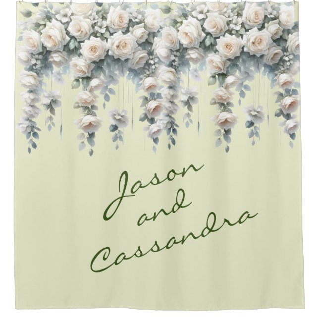 Cortina Para Box Banner de Casamento Floral Branco Personalizado (Frente)
