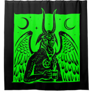 Cortina Para Box baphomam pentagrama lua café demônio ácido verde