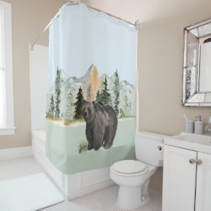Cortina Para Box Bar Watercolor Woodland Animal Forest Cabine