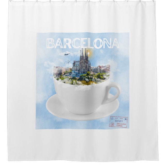 Cortina Para Box Barcelona em um Teacup - Sagrada Familia Skyline (Frente)