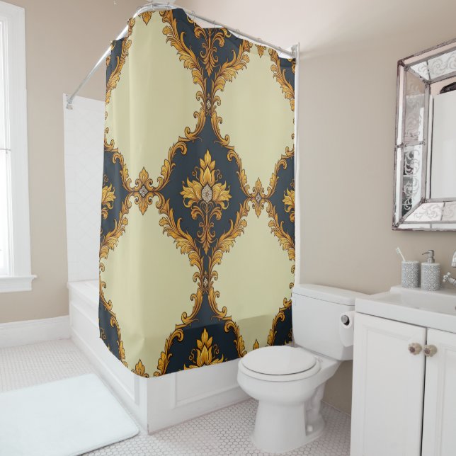 Cortina Para Box "Barockes Ornament-Muster in Gold und Schwarz" (In Situ)