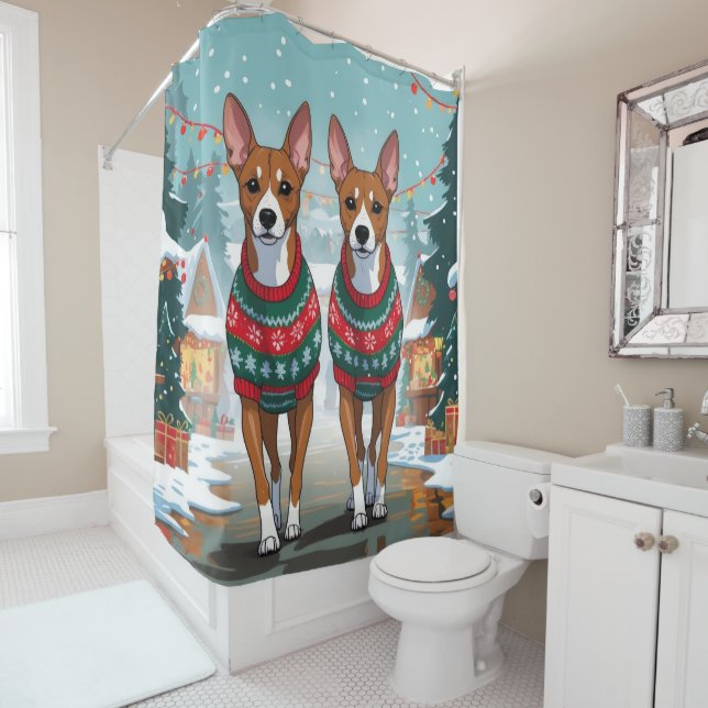 Cortina Para Box Basenji Dogs Christmas Snow Holiday  (In Situ)