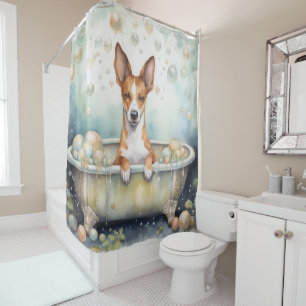 Cortina Para Box Basenji Na Bathtub Watercolor Dog Art