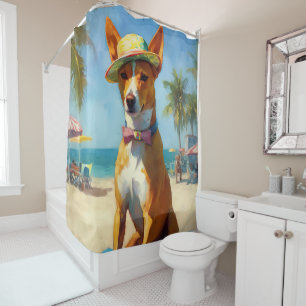 Cortina Para Box Basenji na praia, presente de verão para amantes d
