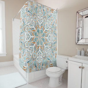 Cortina Para Box Beach Escape Teal Brown Watercolor Mandala