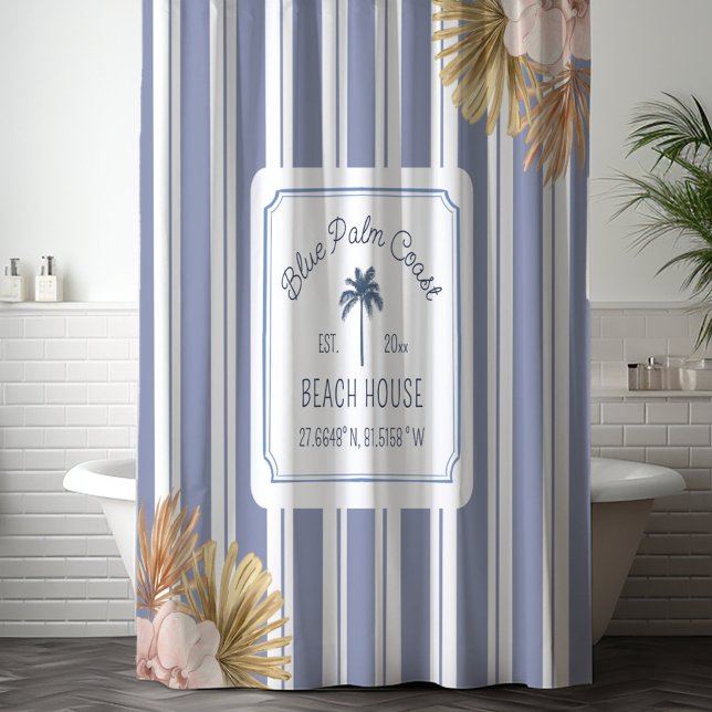 Cortina Para Box Beach House Blue Stripes Coastal Boho Farmhouse (In situ)