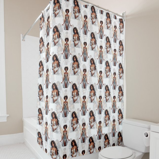 Cortina Para Box Beautiful Black Girl Angels Pattern Design  (Criador carregado)