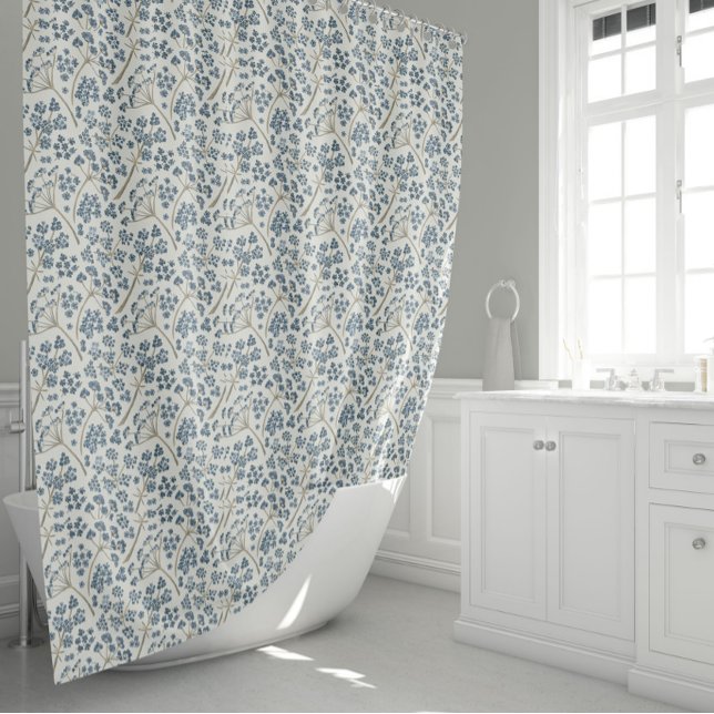 Cortina Para Box Beautiful Blue Botanical Floral Pattern (Gorgeous Caraway Flowers Floral Pattern Shower Curtain from Studio Posies.)