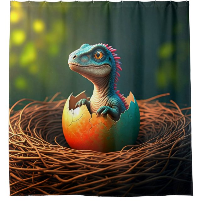 Cortina Para Box Bebê Dinossauro Surreal Eclodindo (Frente)
