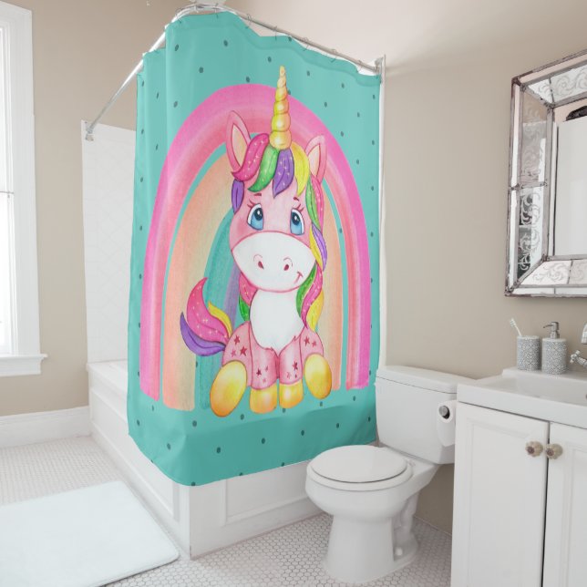 Cortina Para Box Bebê rosa Unicórnio verde (In Situ)
