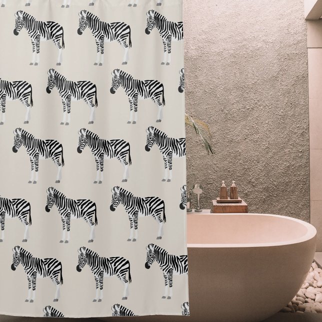 Cortina Para Box Beige de Padrão Animal Exótico Zebra (Zebra Exotic Animal Pattern Beige Shower Curtain)
