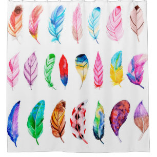 Cortina Para Box Bela Coleção de Penas de Aquarela