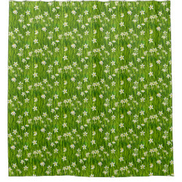 Cortina Para Box Belas Flores Brancas em Folhas Verdes